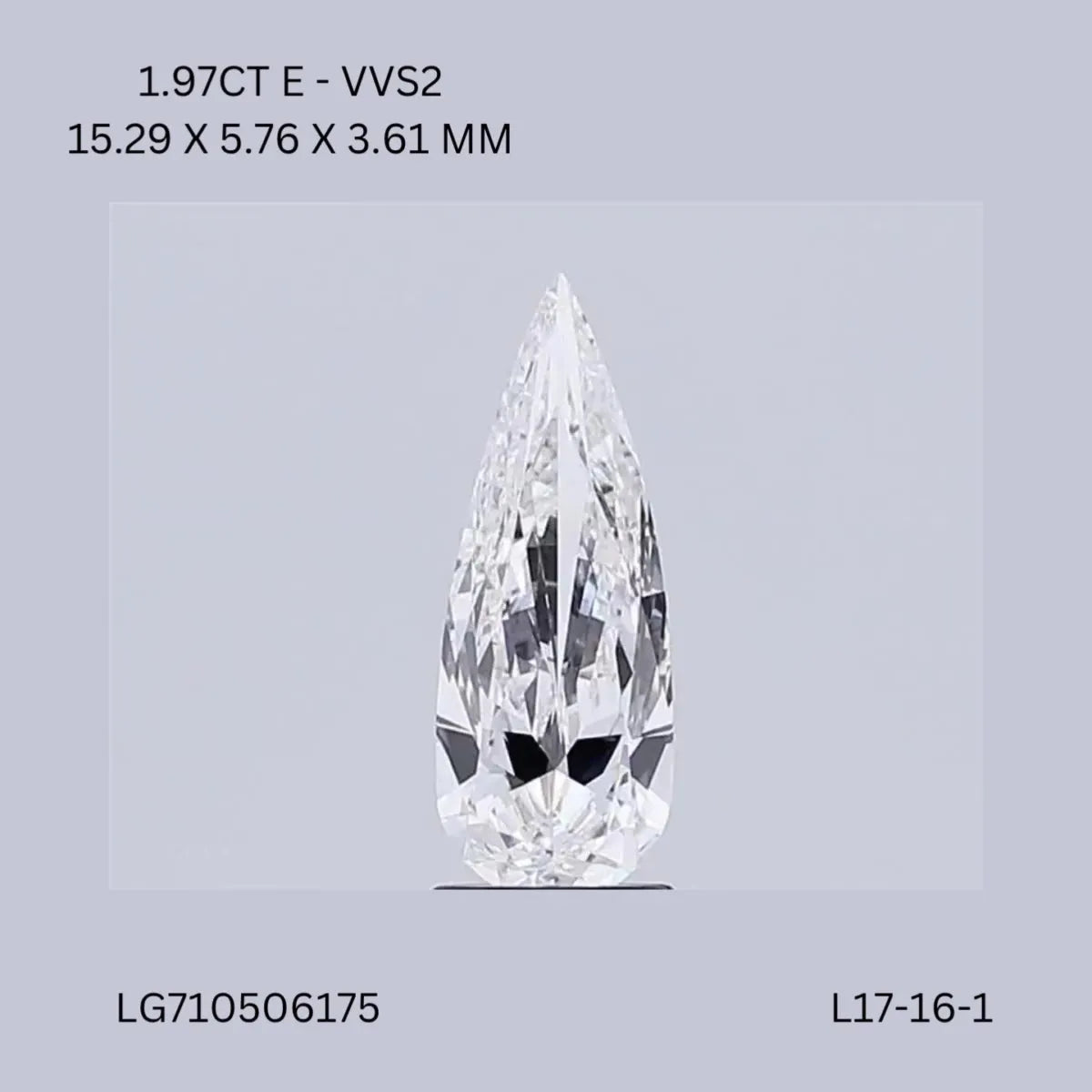 1.97ct Pear Lab Grown Diamond (Colour E, Clarity VVS2, IGI Certified)
