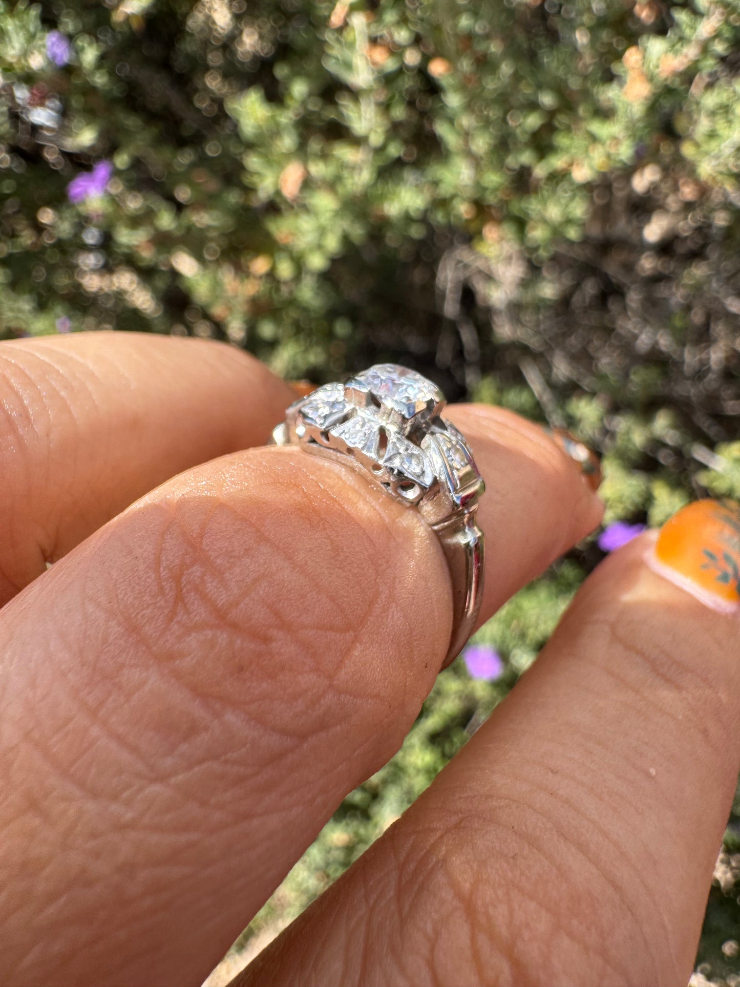 Vintage White Gold Art Deco Ring 0.5ct Natural Diamond