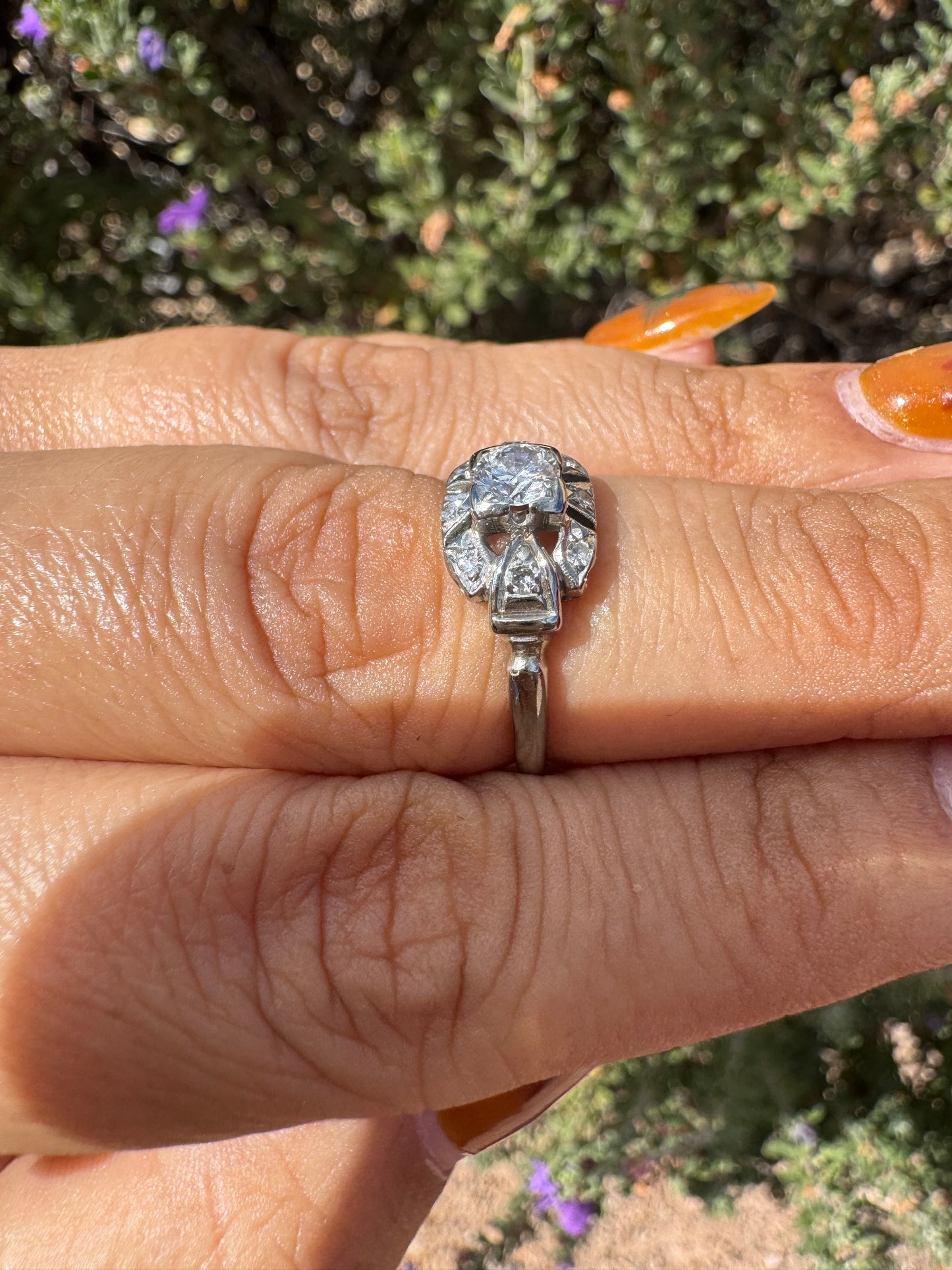 Vintage White Gold Art Deco Ring 0.5ct Natural Diamond