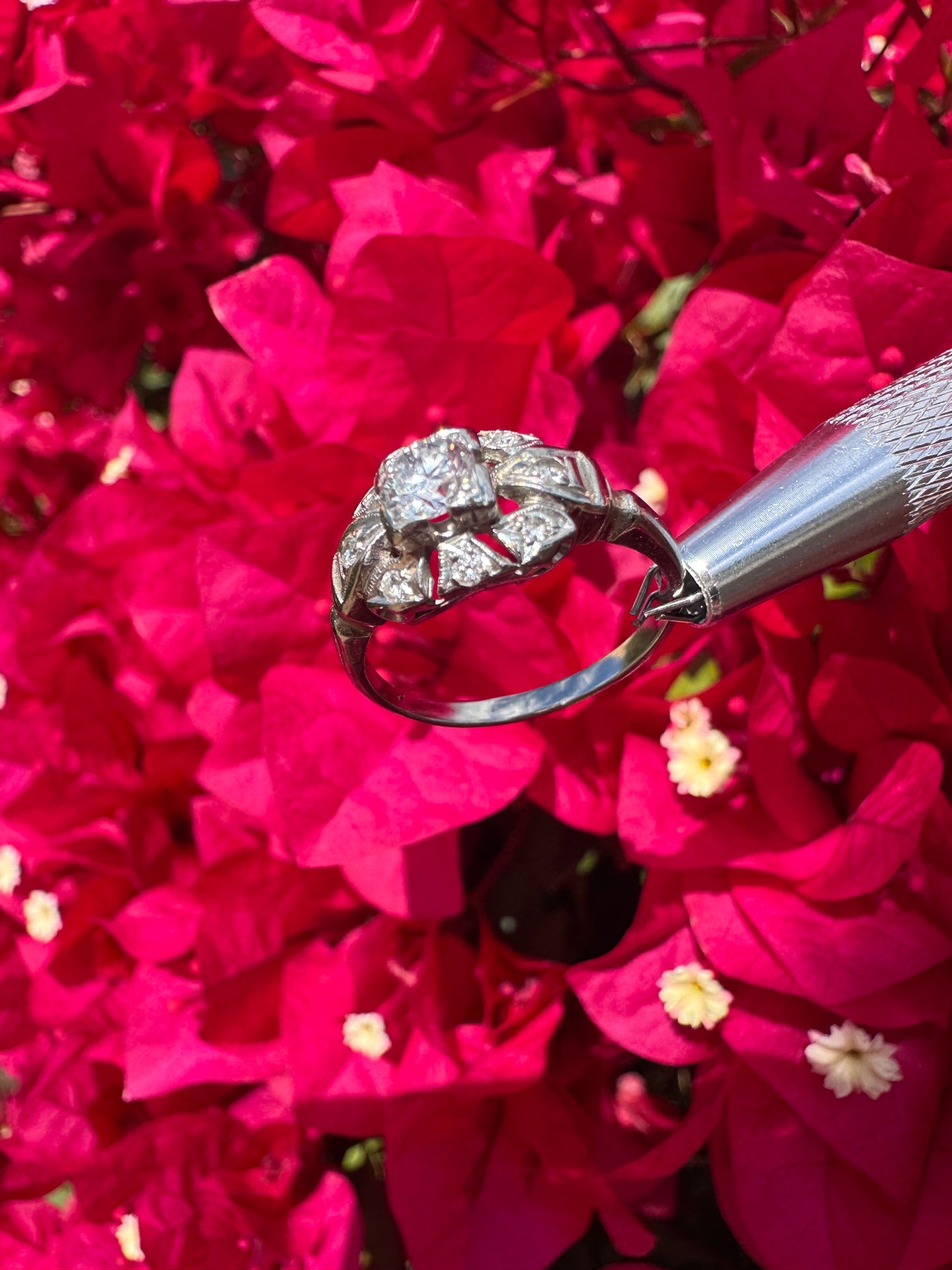 Vintage White Gold Art Deco Ring 0.5ct Natural Diamond