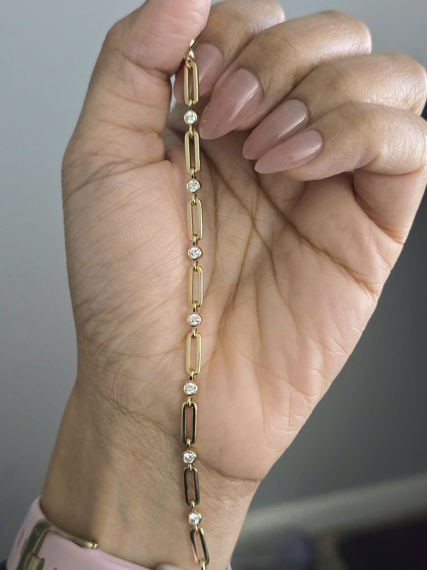 Paper Clip Bracelet With Lab Diamonds - 10k Yellow Gold - 6 Inches + 1 Inch Extender - 0.48 Ct Total Weight