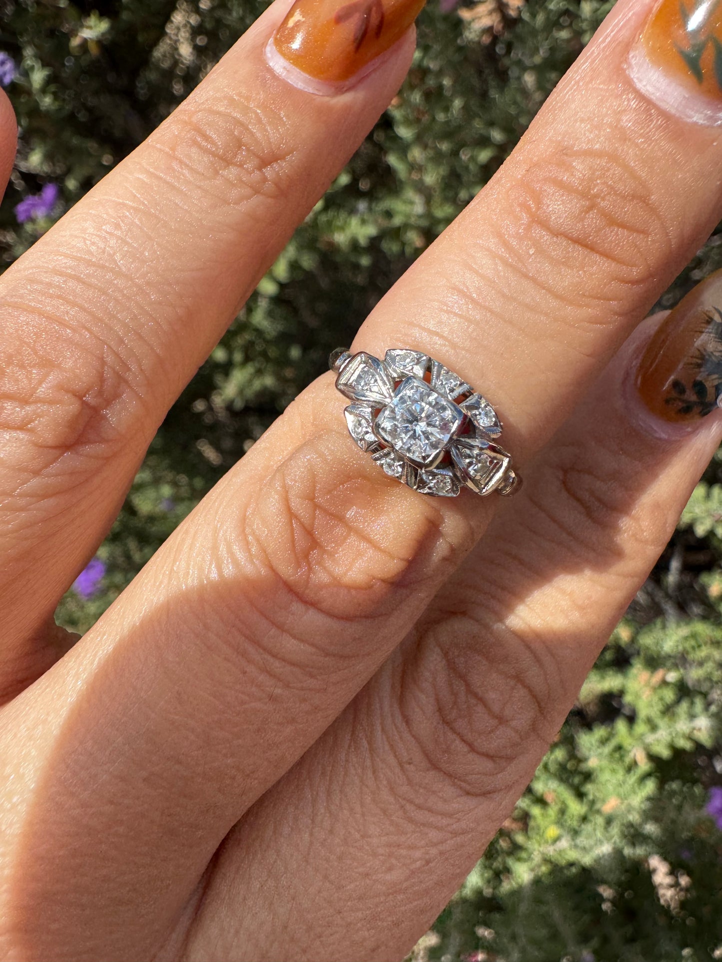 Vintage White Gold Art Deco Ring 0.5ct Natural Diamond