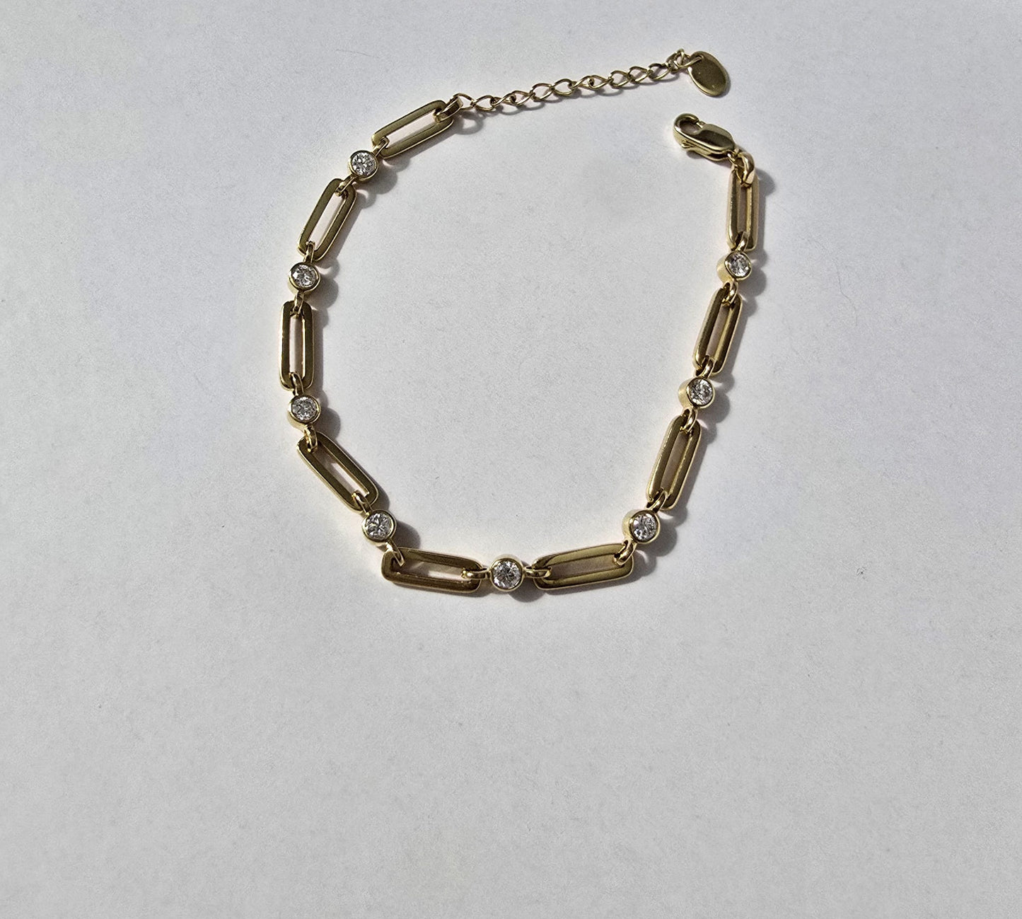 Paper Clip Bracelet With Lab Diamonds - 10k Yellow Gold - 6 Inches + 1 Inch Extender - 0.48 Ct Total Weight