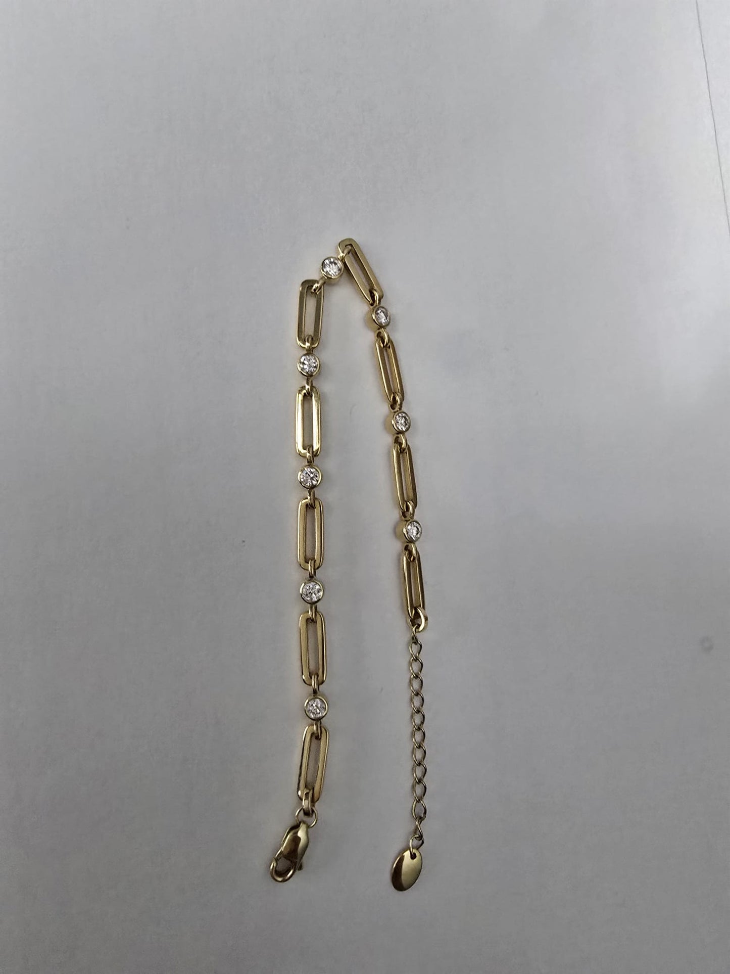 Paper Clip Bracelet With Lab Diamonds - 10k Yellow Gold - 6 Inches + 1 Inch Extender - 0.48 Ct Total Weight