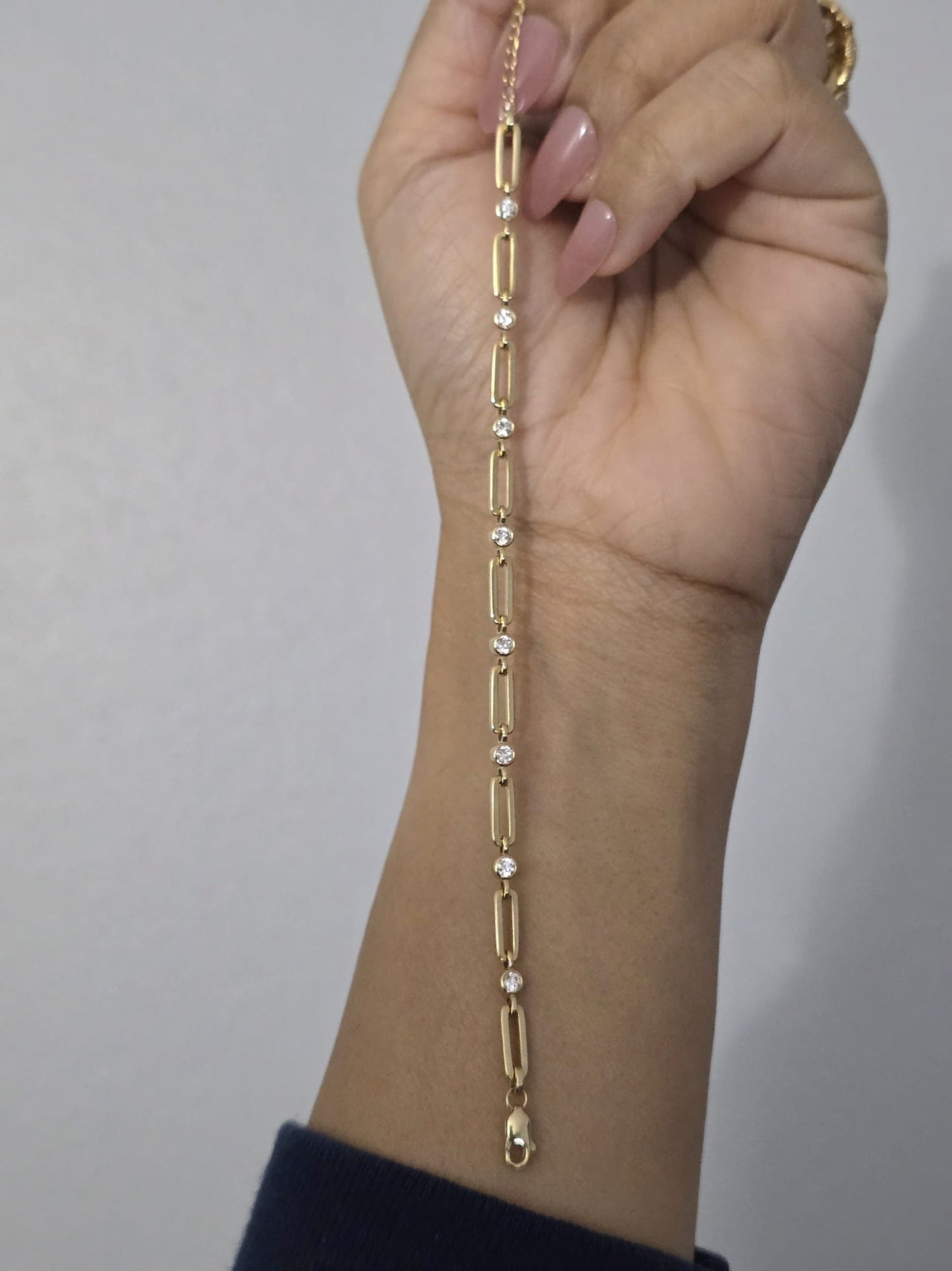 Paper Clip Bracelet With Lab Diamonds - 10k Yellow Gold - 6 Inches + 1 Inch Extender - 0.48 Ct Total Weight