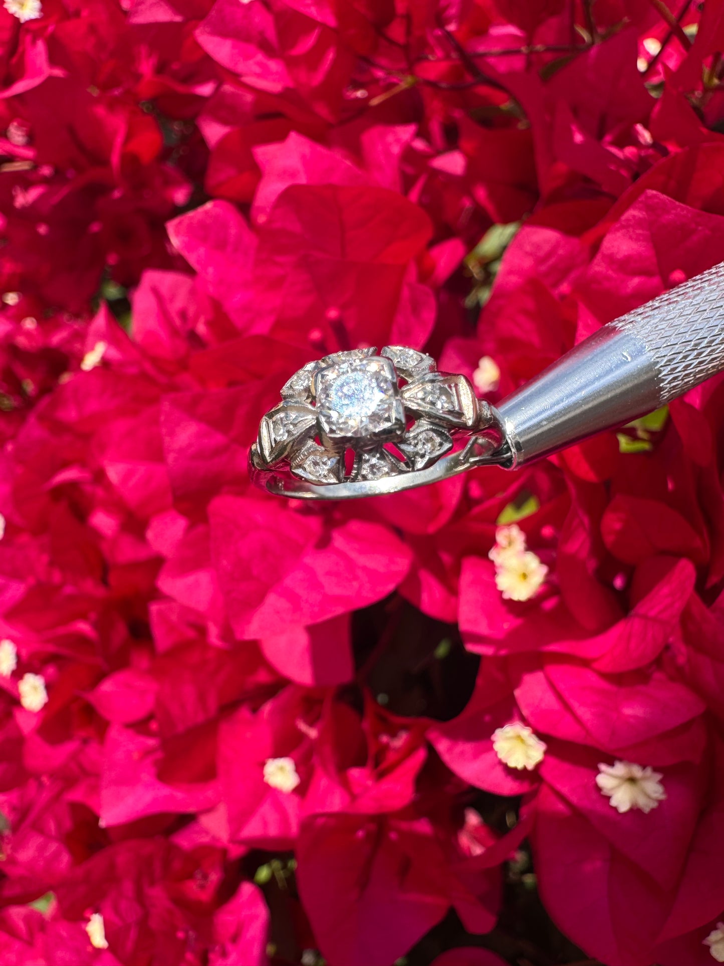 Vintage White Gold Art Deco Ring 0.5ct Natural Diamond